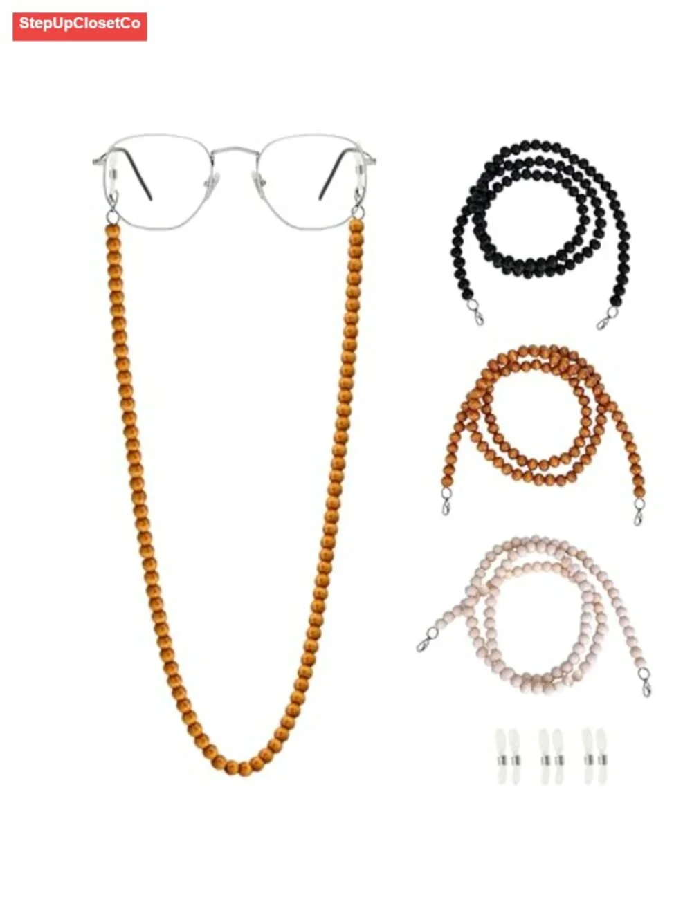 3 Pack Wood Bead Eyeglass Chains for Women, Neck Holder, Vintage Stylish